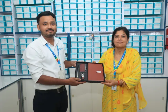 A commemorative presentation adds a special moment to the celebrations. — Juran Chapra, Muzaffarpur