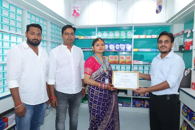 A certificate presentation celebrates the store's new chapter. — Simrahi Bazar