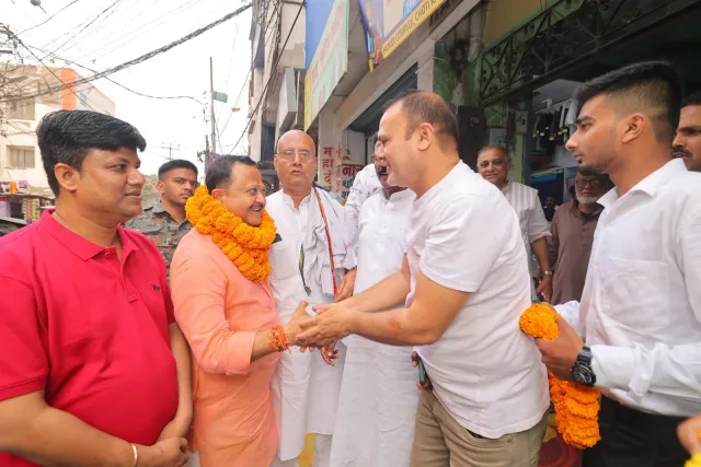 A floral welcome greets guests outside the pharmacy. — Choti Kalyani, Muzaffarpur