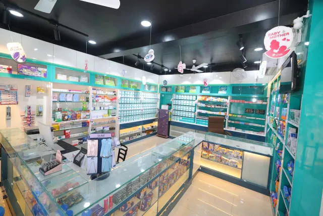Bright counters and organised shelves give a view inside the pharmacy. — Malahi Pakri, Patna