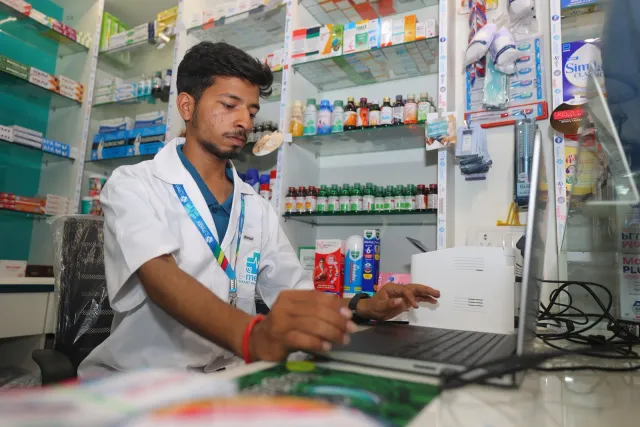 Computer work offers a glimpse of the everyday pharmacy routine. — Tribhuvan More
