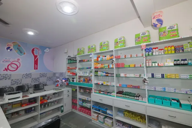 A closer view of the pharmacy's shelving and storage. — Sonari, Jamshedpur