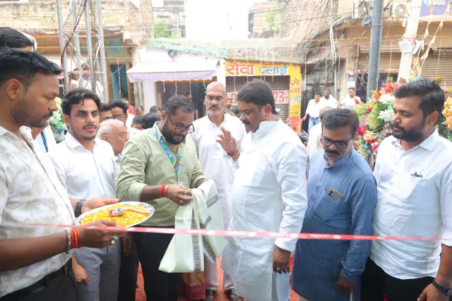Guests gather outside for the opening ribbon-cutting. — Arya Samaj Road, Samastipur