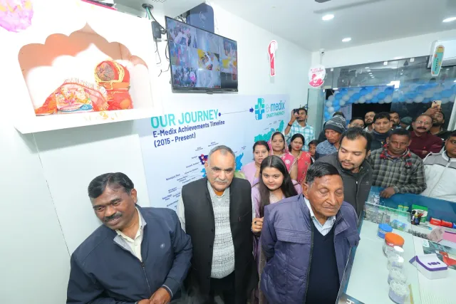 Visitors fill the pharmacy during the opening celebrations. — Bhurbhura More, Deoghar